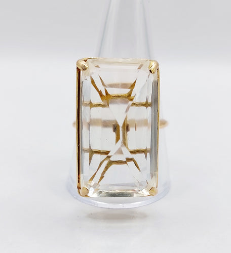 Bague cocktail vintage en or 18k et pierre jaune