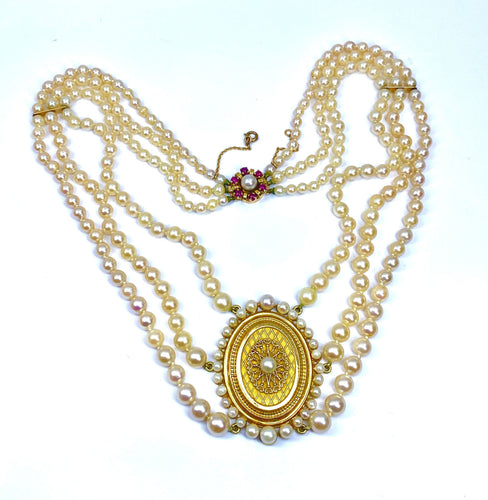 Collier Collier de perles 3 rangs, médaillon or 18 carats et fermoir rubis 58 Facettes AB354
