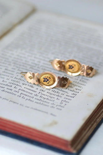 Boucles d'oreilles Boucles d'oreilles poissardes anciennes or rose et jaune et émail 58 Facettes