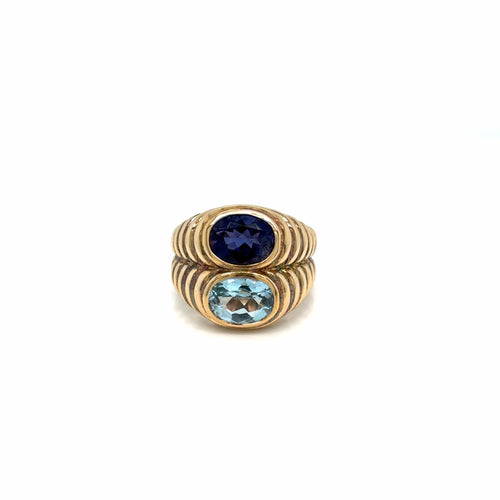 Bague 53 BULGARI - Bague en or double Baccellato, topaze bleue et iolite 58 Facettes