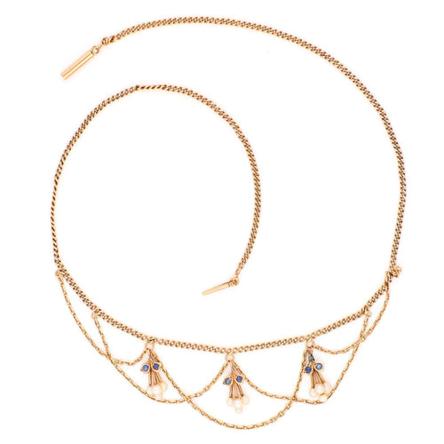 Collier Collier Festoon en or jaune, perles et saphirs 58 Facettes 899C700EB13A4E4B9C00AFC9064D8BAE