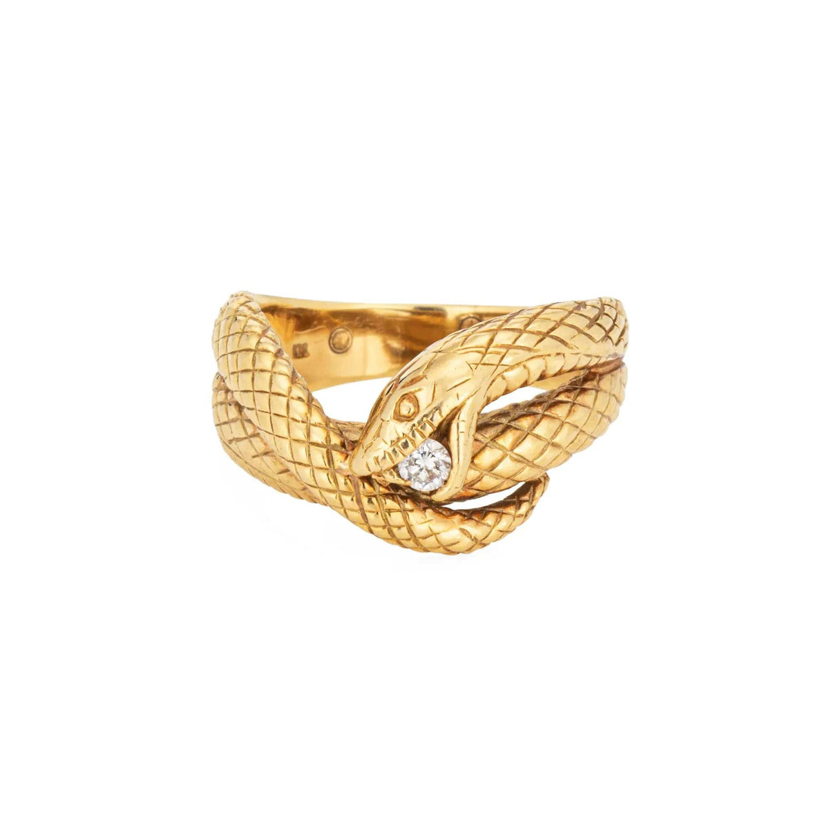 Bague Serpent En Or Jaune 14 Carats Avec Spinelle Rose Et CZ - Taille 10.75, Occasion - Style Cocktail