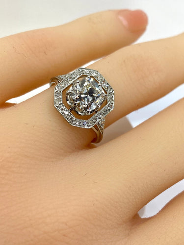 Bague 49 Bague platine Art Déco diamant coussin 1,51 carat 58 Facettes AB605