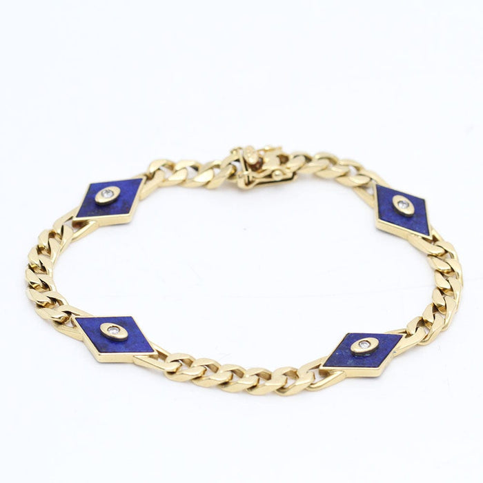 Bracelet Bracelet barbu en or avec lapis-lazuli et diamants 58 Facettes E361841