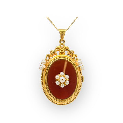 Pendentif Pendentif porte-photo or jaune, perles et cornaline 58 Facettes 149062349