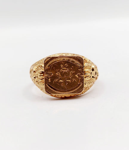 Bague 59 Bague chevalière victorienne fleur ciselée en or rose 18k (circa 1890) 58 Facettes A06408