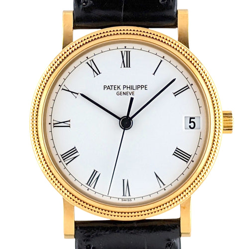 Montre Patek Philippe - Montre Calatrava Date 3802 FULL SET Automatic Gold Caliber 315 Geneva Seal Clous de Paris 3802/200J-001 + Box + Papers 58 Facettes