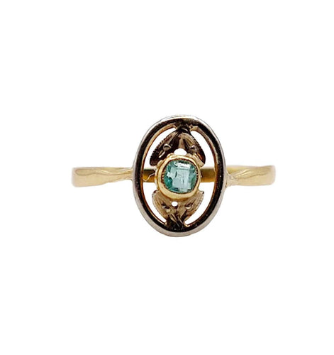 Bague 51 Petite bague Art Nouveau or jaune et pierre verte (circa 1910) 58 Facettes A06017