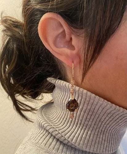 Boucles d'oreilles pendantes Pasquale Bruni - Sissi en or jaune 18 carats, quartz fumé et diamants