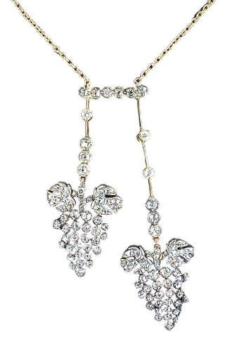 Boucles d'oreilles Parure collier négligé et boucles d’oreilles en or et argent, diamants, Napoléon III 58 Facettes AB437