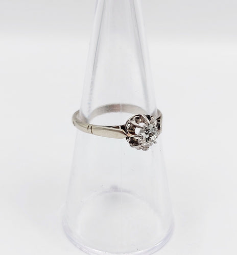 Bague 53.5 Bague solitaire Art Déco or blanc diamant taille ancienne 0.35 carat 58 Facettes A06275