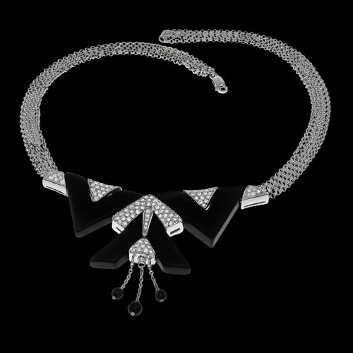 Collier Collier en or blanc, onyx, diamants naturels 58 Facettes IG-200063