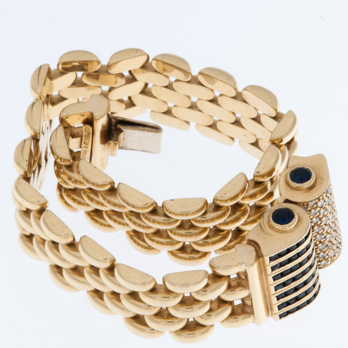 Bracelet Rétro en or jaune avec diamants et saphirs