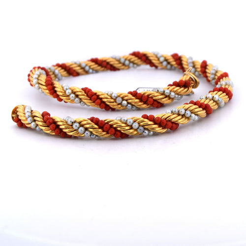Collier Parure collana e bracciale en or jaune 18k avec corail et perles naturelles 58 Facettes