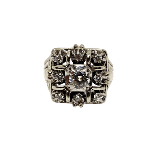 Bague 54 Bague marguerite or gris et diamant central 58 Facettes
