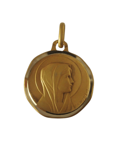 Pendentif Augis - Médaille pendentif Vierge et Bernadette vintage en or jaune 18 carats 58 Facettes