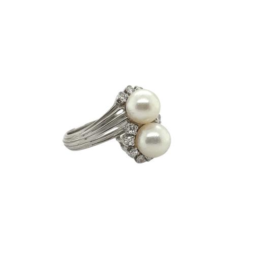 Bague 57 Bague Toi et Moi - Or blanc - Perles de culture et Diamants 58 Facettes 1.0001830/3