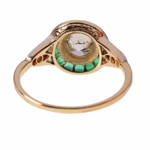 Bague 55 Bague de fiançailles Art déco vintage des années 1920 avec diamants et émeraude 58 Facettes 24197-0155