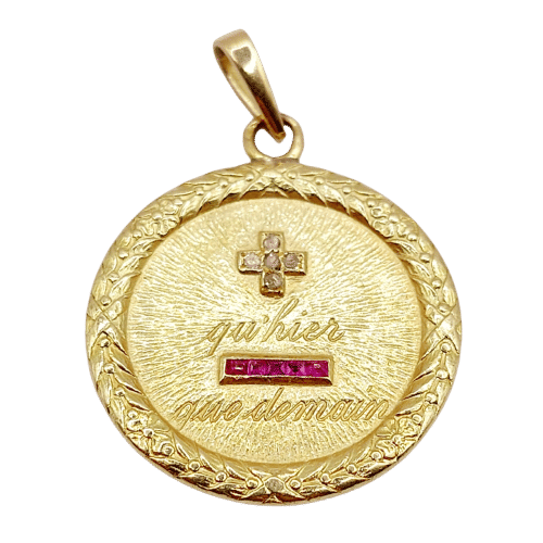 Pendentif Augis - Pendentif médaille d'amour 23 mm en or 18k, diamant et rubis 58 Facettes A06356