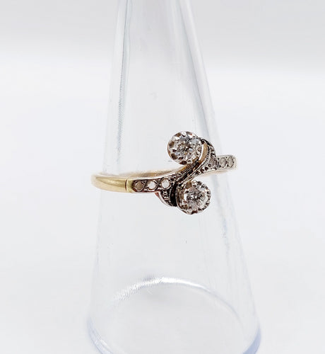 Bague 54 Bague toi et moi antique or jaune, platine et diamant 58 Facettes A05710