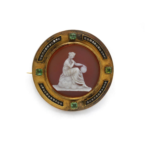 Broche Broche Uranie - Or, Emeraudes, Diamants & Camée Agate 58 Facettes 250380R