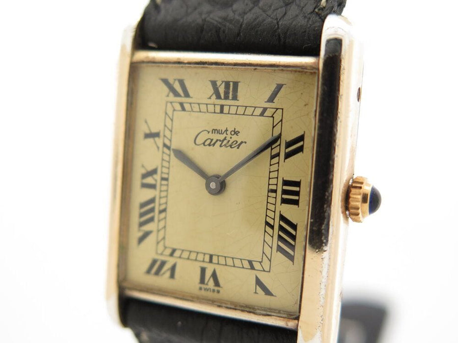 vintage montre must de CARTIER tank 30 mm mecanique vermeil dore en