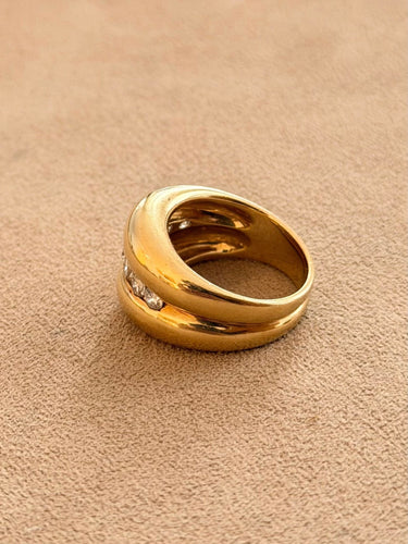 Bague 53 Bague double jonc bandeau en or jaune 18 carats et diamants 58 Facettes