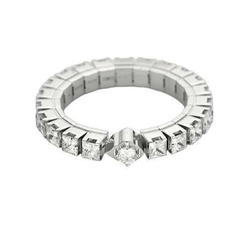 Bague 53 Bague souple en or blanc et diamants 58 Facettes JRW0022-53
