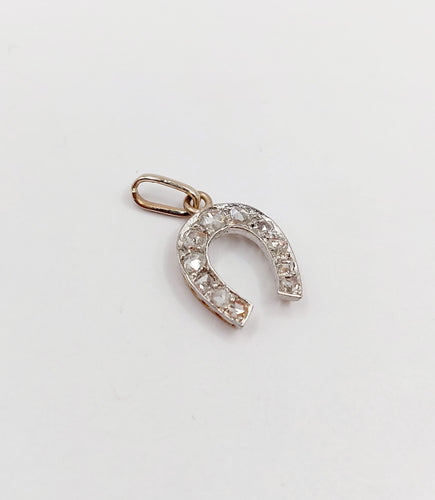 Pendentif antique fer à cheval or 18k diamants taille roses (circa 1900)