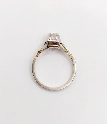 Bague 52 Bague solitaire Art déco en or blanc 18k et platine, diamant 0,43 carat 58 Facettes A06462