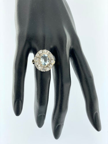 Bague 54.5 Bague en or jaune et argent , aigue-marine et diamants 58 Facettes