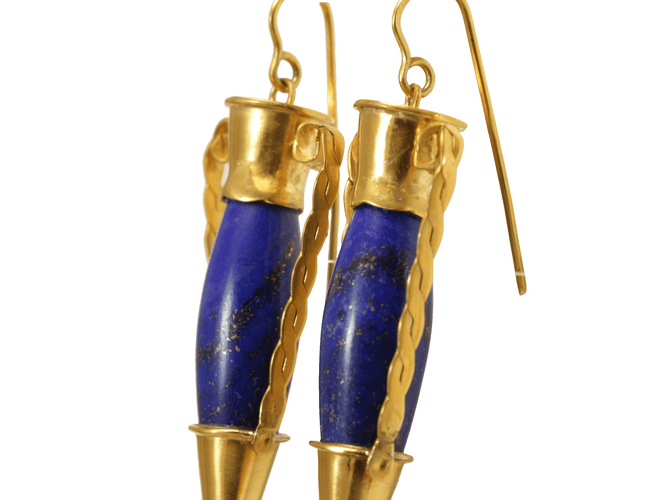 Boucles d'oreilles Boucles d'oreilles amphores antiques en or jaune et lapis-lazuli Castellani 58 Facettes 7684