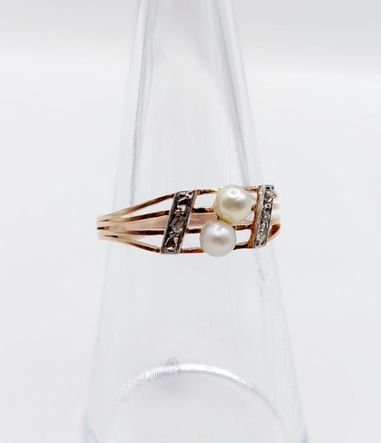 Bague 53 Bague antique toi et moi or rose perles et diamant 58 Facettes A05617
