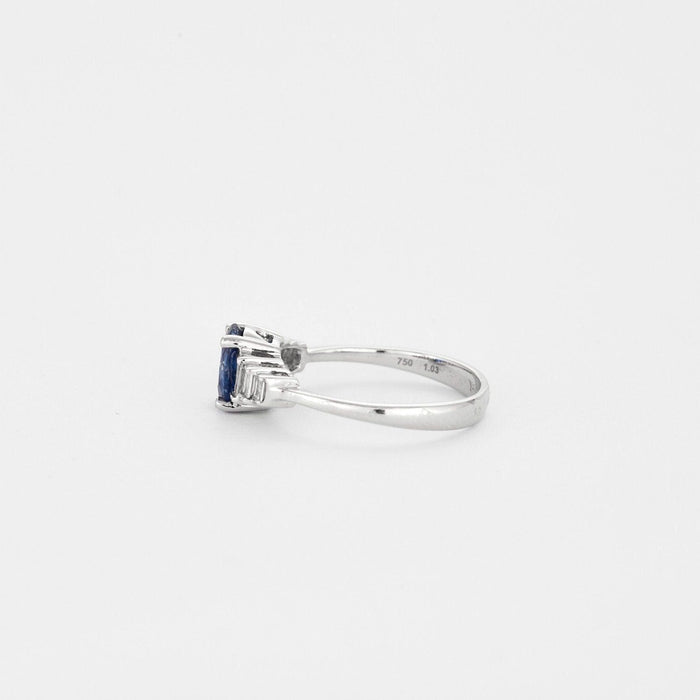 Bague Bague  or blanc avec saphir bleu et diamants 58 Facettes