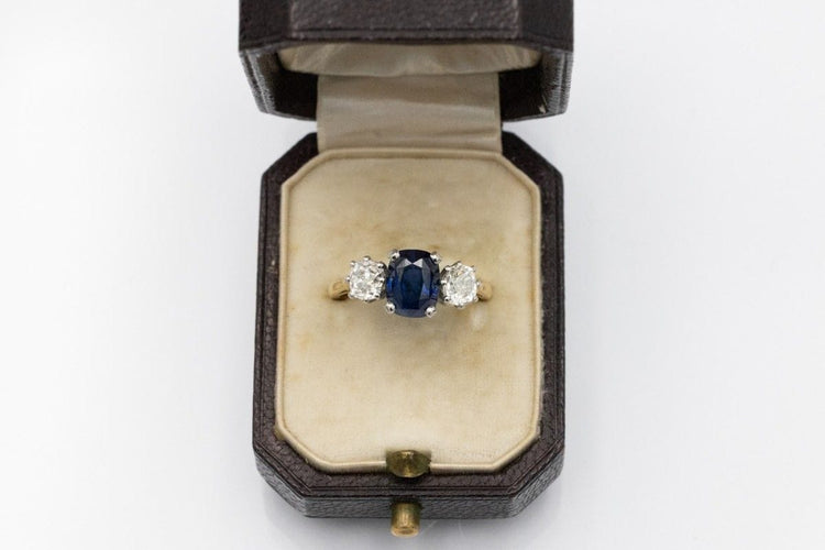 Bague Bague ancienne saphir et diamants en or jaune 18k et platine 58 Facettes 11703