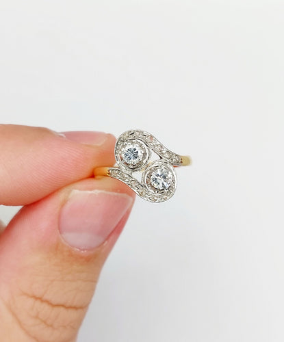 Bague 52 Bague toi et moi antique or jaune et diamants 58 Facettes A05760