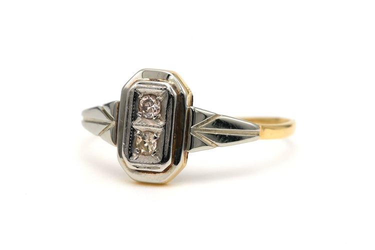 Bague 55 Bague Art Déco or jaune et or blanc, sertie de diamants taille brillant (+-0.05ct) 58 Facettes B768