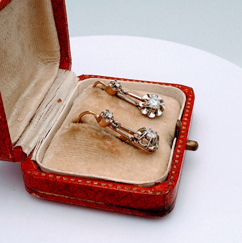 Boucles d'oreilles Dormeuses début XXème or rose platine diamants 58 Facettes