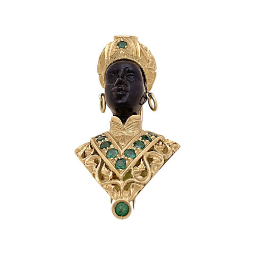 Broche Broche G.NARDI, "Moretto", or jaune, émeraudes, ébène. 58 Facettes 34877