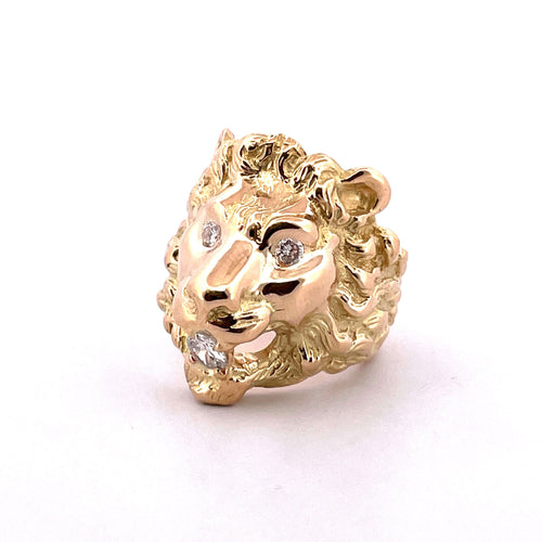 Bague Bague lion en or jaune massif 18 carats et diamants 58 Facettes