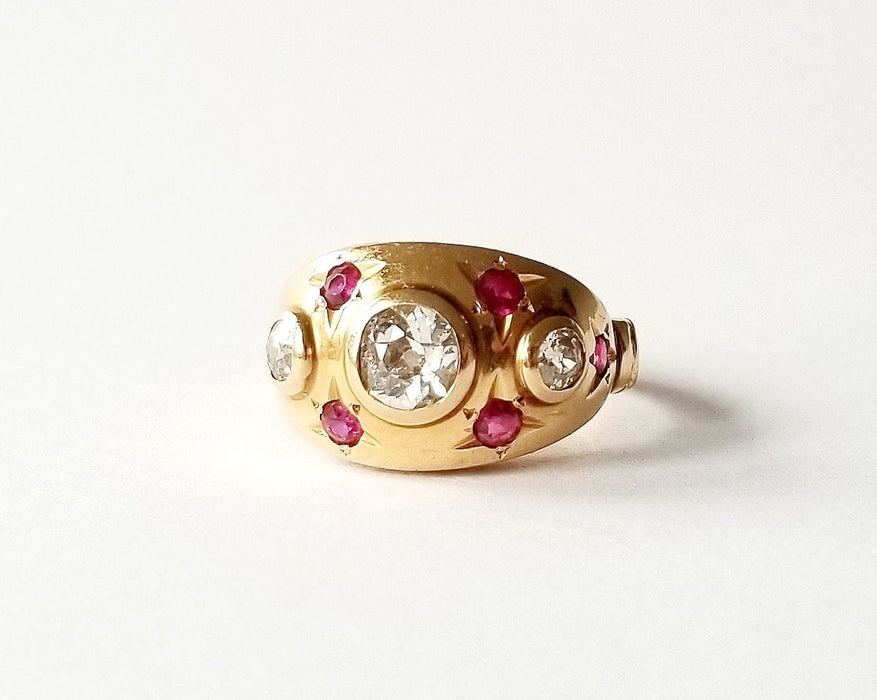 Bague 51 Bague or jaune 18K - Diamants et rubis 58 Facettes