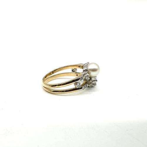 Bague 54 Bague toi et moi or jaune, platine perle de culture et diamants 58 Facettes Z1351442