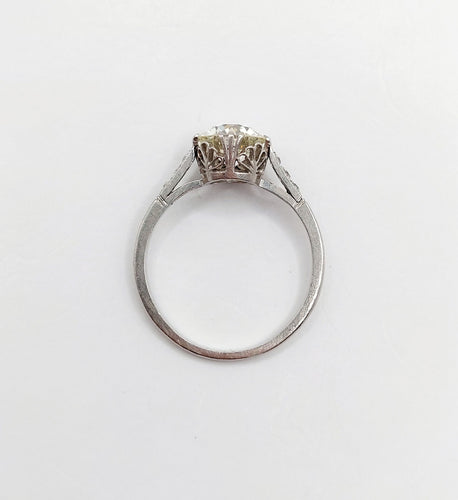 Bague 52.5 Bague solitaire Art déco en platine et diamant taille ancienne 1,40 carat 58 Facettes A06491