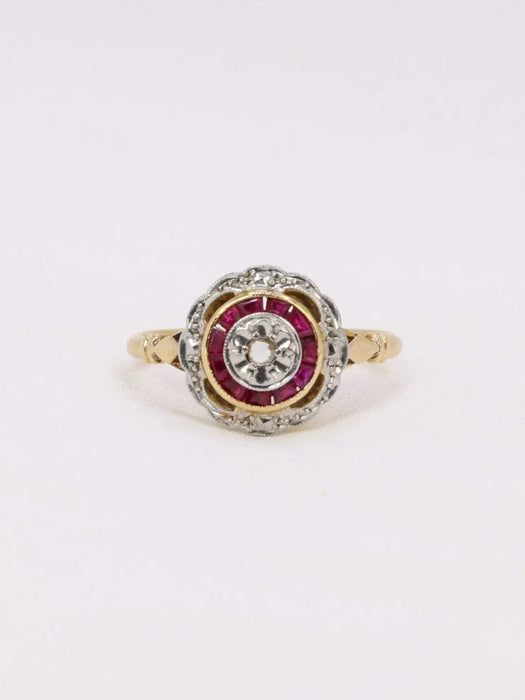 Bague Bague Art Déco ronde or jaune diamants rubis 58 Facettes J389