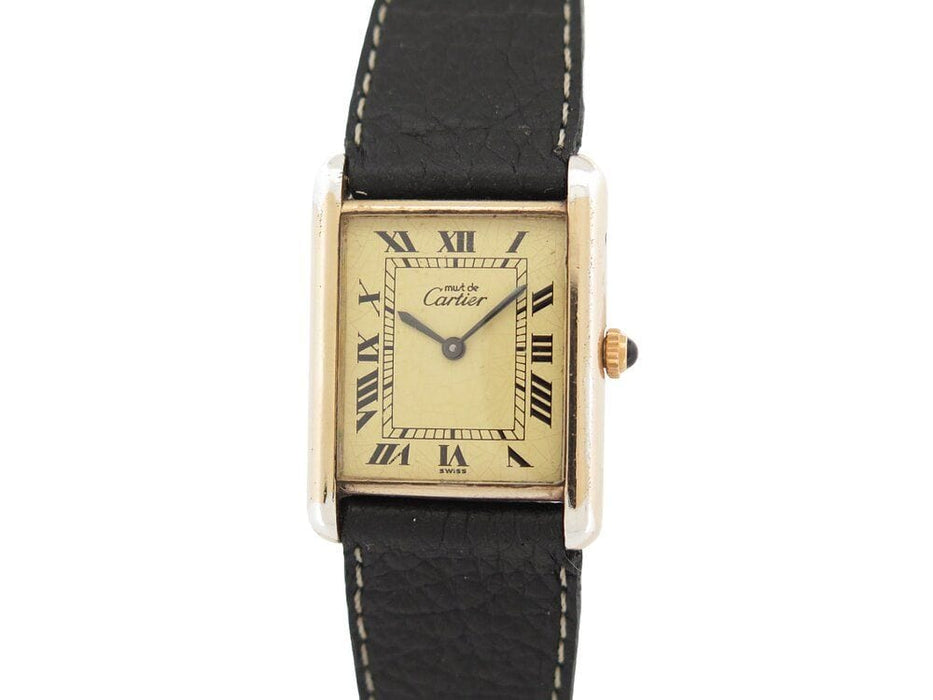 vintage montre must de CARTIER tank 30 mm mecanique vermeil dore en