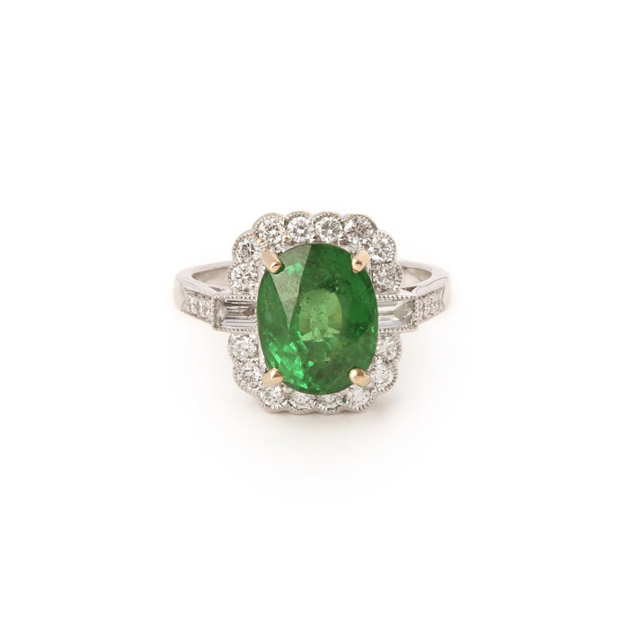 Bague Pompadour grenat Tsavorite 4.54 carats, diamants