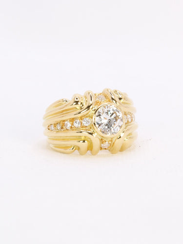 Bague 44.5 Bague vintage godrons or jaune diamant 0.8 ct 58 Facettes 1111.3