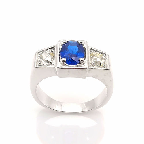 Bague 53 Bague ancienne or blanc saphir & diamants 58 Facettes