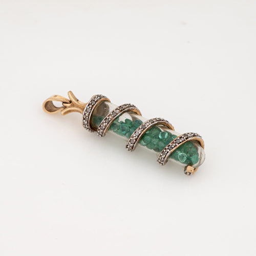 Pendentif vintage en or jaune 10 carats avec émeraude et diamants