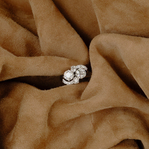 Bague Toi & Moi or gris, platine, diamant - 1930's